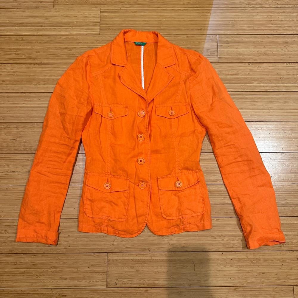 United Colors Benetton Orange Linen Blazer IT 40 US 4